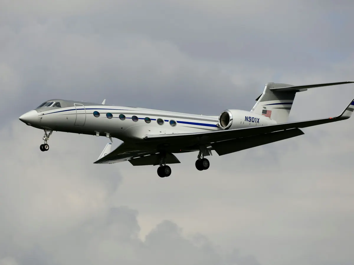 Long range Gulfstream jet in flight